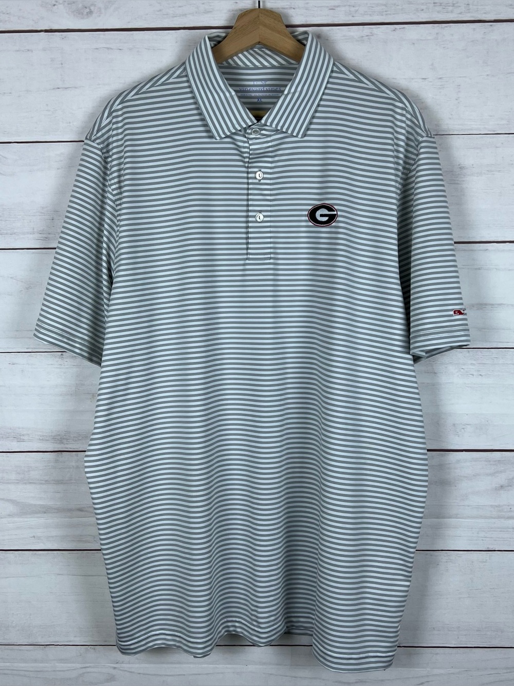 Vineyard Vines Georgia Bulldogs Polo Mens XL Gray Striped Performance Shirt